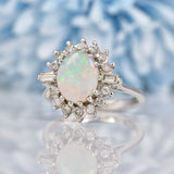 Ellibelle Jewellery Vintage 1970s Opal & Diamond White Gold Cluster Ring