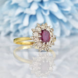 Ellibelle Jewellery Vintage 1970s Ruby & Diamond Cluster Ring