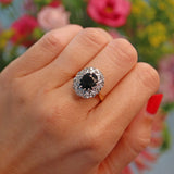 Ellibelle Jewellery Vintage 1970s Sapphire & Diamond 18ct Gold Cluster Ring