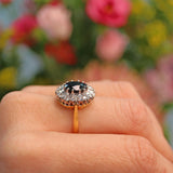 Ellibelle Jewellery Vintage 1970s Sapphire & Diamond 18ct Gold Cluster Ring