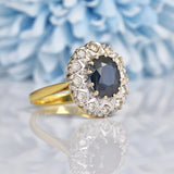 Ellibelle Jewellery Vintage 1970s Sapphire & Diamond 18ct Gold Cluster Ring