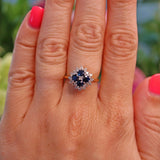 Ellibelle Jewellery Vintage 1970s Sapphire & Diamond 18ct Gold Cluster Ring
