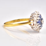 Ellibelle Jewellery Vintage 1970s Sapphire & Diamond 18ct Gold Cluster Ring