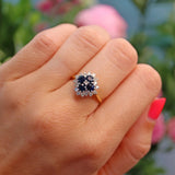 Ellibelle Jewellery Vintage 1970s Sapphire & Diamond 18ct Gold Cluster Ring