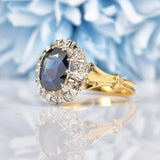 Ellibelle Jewellery Vintage 1970s Sapphire & Diamond 18ct Gold Cluster Ring