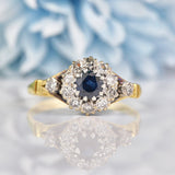 Ellibelle Jewellery Vintage 1970s Sapphire & Diamond 18ct Gold Cluster Ring
