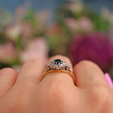 Ellibelle Jewellery Vintage 1970s Sapphire & Diamond 18ct Gold Cluster Ring