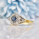 Ellibelle Jewellery Vintage 1970s Sapphire & Diamond 18ct Gold Cluster Ring