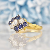 Ellibelle Jewellery Vintage 1970s Sapphire & Diamond 18ct Gold Kite Cluster Ring
