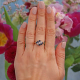 Ellibelle Jewellery Vintage 1970s Sapphire & Diamond 18ct Gold Kite Cluster Ring