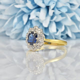 Ellibelle Jewellery VINTAGE 1970S SAPPHIRE & DIAMOND CLUSTER RING