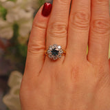 Ellibelle Jewellery VINTAGE 1970S SAPPHIRE & DIAMOND ROUND CLUSTER RING