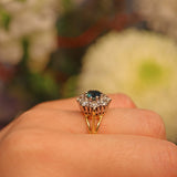 Ellibelle Jewellery VINTAGE 1970S SAPPHIRE & DIAMOND ROUND CLUSTER RING