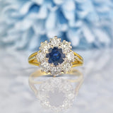 Ellibelle Jewellery VINTAGE 1970S SAPPHIRE & DIAMOND ROUND CLUSTER RING