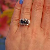 Ellibelle Jewellery Vintage 1970s Sapphire & Diamond Triple Cluster Ring