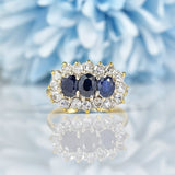Ellibelle Jewellery Vintage 1970s Sapphire & Diamond Triple Cluster Ring