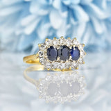 Ellibelle Jewellery Vintage 1970s Sapphire & Diamond Triple Cluster Ring