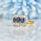 Ellibelle Jewellery Vintage 1970s Sapphire & Diamond Triple Cluster Ring