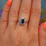 Ellibelle Jewellery Vintage 1970s Sapphire & Diamond White Gold Cluster Ring