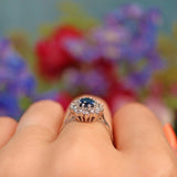 Ellibelle Jewellery Vintage 1970s Sapphire & Diamond White Gold Cluster Ring