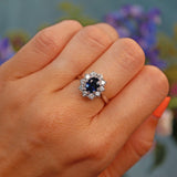 Ellibelle Jewellery Vintage 1970s Sapphire & Diamond White Gold Cluster Ring