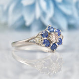 Ellibelle Jewellery Vintage 1970s Sapphire & Diamond White Gold Cluster Ring