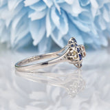 Ellibelle Jewellery Vintage 1970s Sapphire & Diamond White Gold Cluster Ring