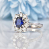 Ellibelle Jewellery Vintage 1970s Sapphire & Diamond White Gold Cluster Ring