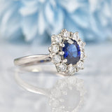 Ellibelle Jewellery Vintage 1970s Sapphire & Diamond White Gold Cluster Ring