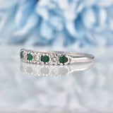 Ellibelle Jewellery Vintage 1972 Emerald & Diamond White Gold Half Eternity Band Ring