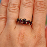 Ellibelle Jewellery Vintage 1972 Garnet Five Stone 9ct Gold Ring