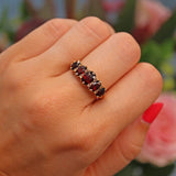 Ellibelle Jewellery Vintage 1972 Garnet Five Stone 9ct Gold Ring