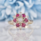 Ellibelle Jewellery Vintage 1972 Ruby & Diamond 18ct White Gold Star Cluster Ring
