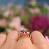 Ellibelle Jewellery Vintage 1972 Ruby & Diamond 18ct White Gold Star Cluster Ring