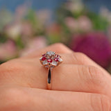 Ellibelle Jewellery Vintage 1972 Ruby & Diamond 18ct White Gold Star Cluster Ring