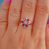 Ellibelle Jewellery Vintage 1972 Ruby & Diamond 18ct White Gold Star Cluster Ring