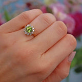 Ellibelle Jewellery Vintage 1973 Peridot & Diamond 18ct Gold Cluster Ring