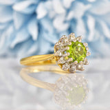 Ellibelle Jewellery Vintage 1973 Peridot & Diamond 18ct Gold Cluster Ring