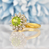 Ellibelle Jewellery Vintage 1973 Peridot & Diamond 18ct Gold Cluster Ring