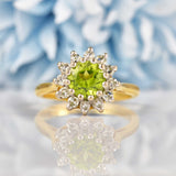 Ellibelle Jewellery Vintage 1973 Peridot & Diamond 18ct Gold Cluster Ring