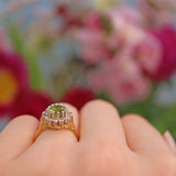 Ellibelle Jewellery Vintage 1973 Peridot & Diamond 18ct Gold Cluster Ring