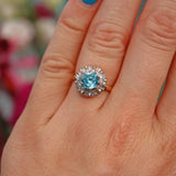 Ellibelle Jewellery Vintage 1974 Blue Zircon & Diamond 18ct Gold Cluster Ring