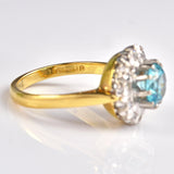 Ellibelle Jewellery Vintage 1974 Blue Zircon & Diamond 18ct Gold Cluster Ring
