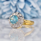 Ellibelle Jewellery Vintage 1974 Blue Zircon & Diamond 18ct Gold Cluster Ring