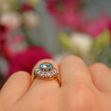 Ellibelle Jewellery Vintage 1974 Blue Zircon & Diamond 18ct Gold Cluster Ring