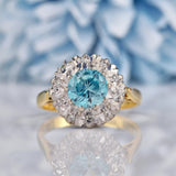 Ellibelle Jewellery Vintage 1974 Blue Zircon & Diamond 18ct Gold Cluster Ring
