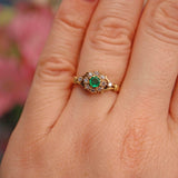 Ellibelle Jewellery Vintage 1974 Emerald & Diamond 18ct Gold Cluster Ring
