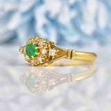Ellibelle Jewellery Vintage 1974 Emerald & Diamond 18ct Gold Cluster Ring