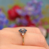 Ellibelle Jewellery Vintage 1975 Blue Sapphire & Diamond Gold Cluster Ring
