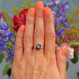 Ellibelle Jewellery Vintage 1975 Blue Sapphire & Diamond Gold Cluster Ring